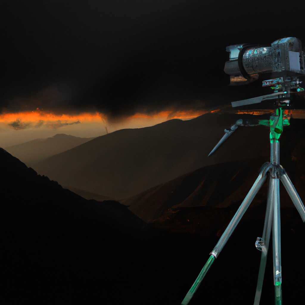 Estudio con softboxes y paisaje andino al atardecer