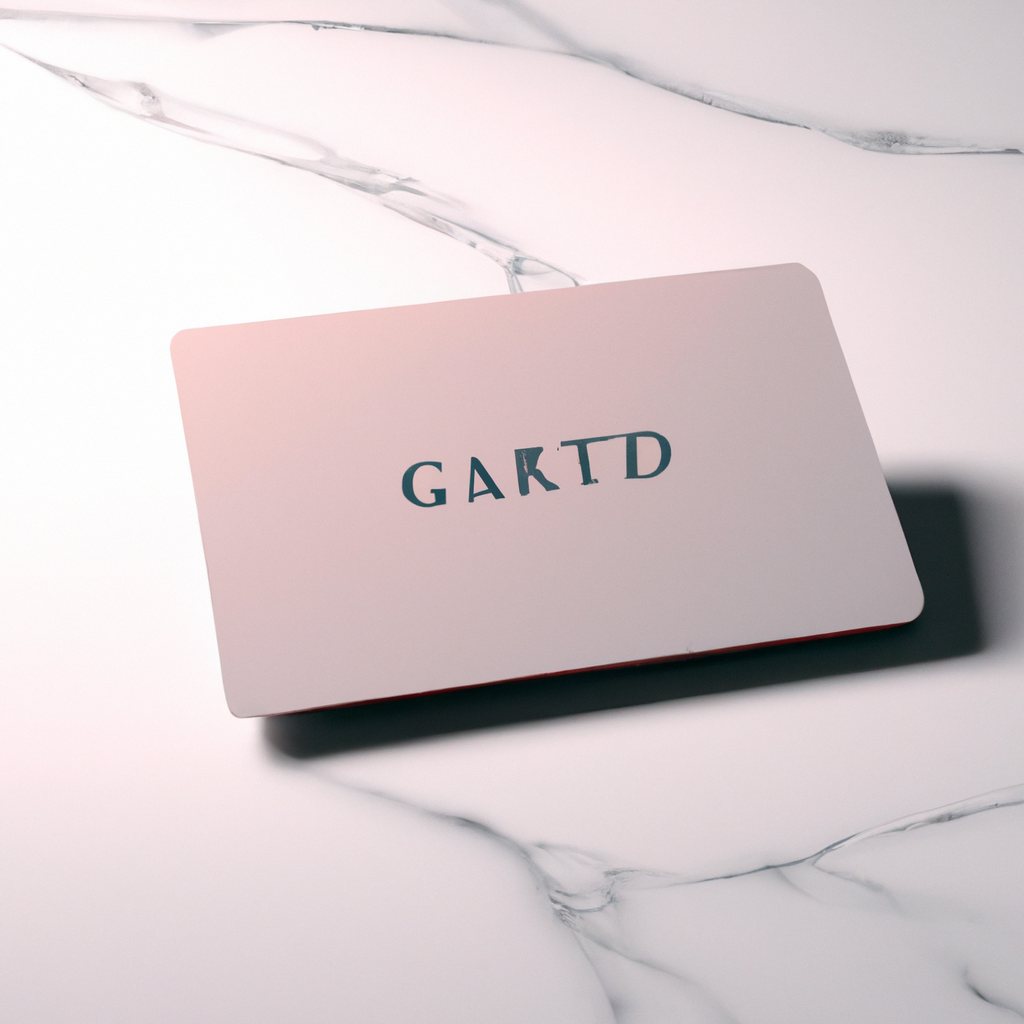 Gift card del estudio sobre mármol blanco con sombras suaves