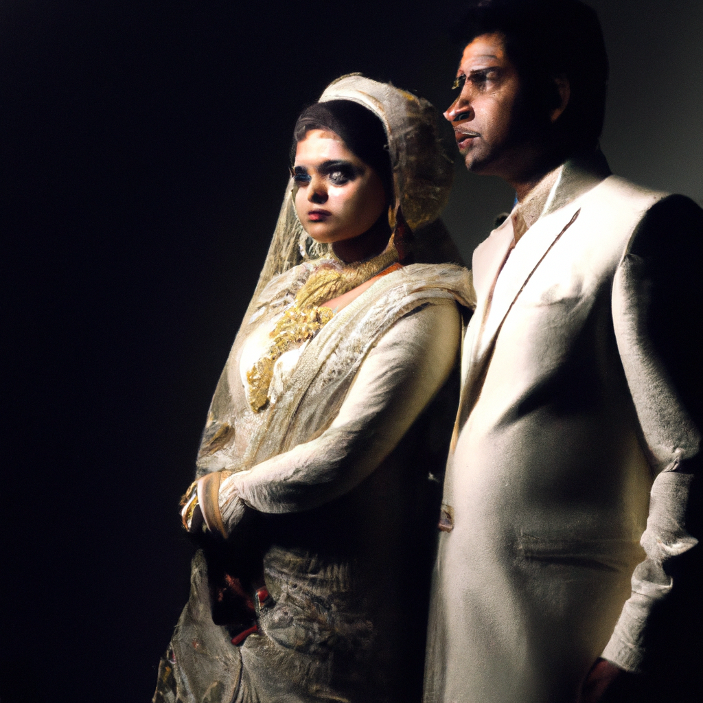 Pareja de novios en espacio blanco minimalista